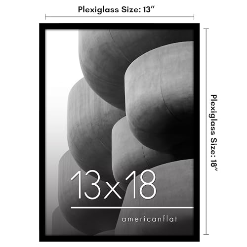 Americanflat 13x18 Picture Frame with Polished Plexiglass - Streamline Collection - Thin Border Picture Frame for Wall Display - Hanging Hardware Included - Black