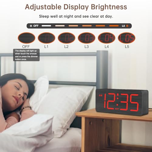 Image of DreamSky Wooden Digital Alarm Clock for Bedroom with Large Numbers | Desk Clocks for Living Room, Loud Alarm for Heavy Sleepers with Volume Control, Dimmer, DST, Office Wood Decor (Plug-in)