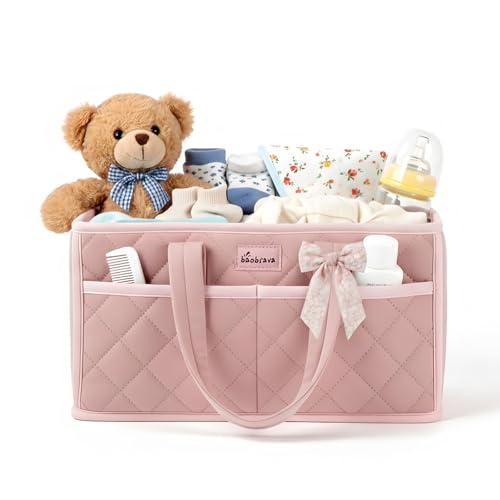 Image of Diaper Caddy Organizer For Changing Table,Dutch Velvet Baby Diaper Caddy With 3 Removable Compartments &4 Side Pockets,Portable Diaper Basket For Car Organizer,Nursery Organizer For Essential Supplies