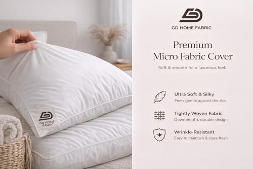 Image of Goose Feather Pillow Pack of 2 (20x36 in, King) | Premium Goose Feather Filling | Soft, Fluffy Hotel Quality | Breathable Cotton Cover | Medium Firm Support | White