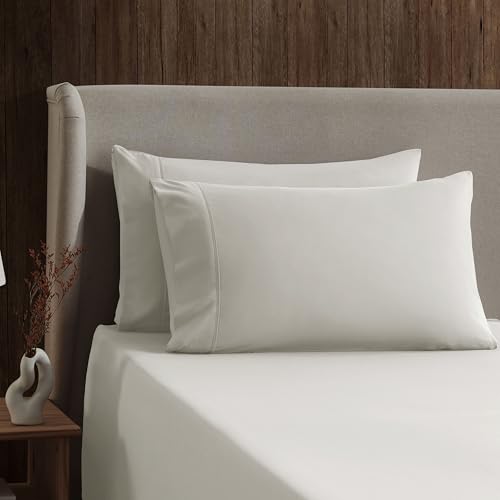 Image of Nestl Split King Bed Sheet Set - Off White - 5-Piece Deep Pocket | Instantly Soft, Night-One Ready (No Wash Required). Fits 16-Inch Deep Pockets, 360-Degree Elastic Grip
