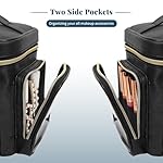 Large Makeup Bag, Portable Travel Makeup Bag Organizer for Women Girls with Makeup Brush Compartment & Two Side Pockets, Cosmetic Travel Bag Vertical Storage Toiletry Bag - Black - Image 5