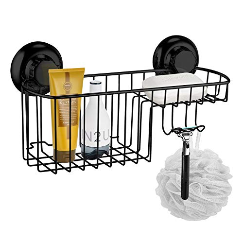 MaxHold Panier de Douche – Ventouse Système de Vide - Panier Combiné Multifonctionnel en Acier Inoxydable - Ne Rouille Jamais - Étagère de Rangement avec...