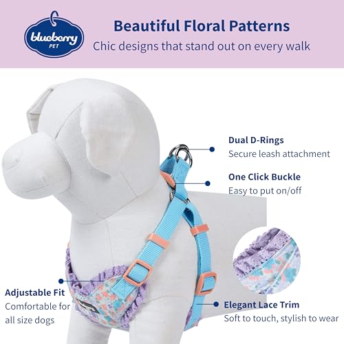 Blueberry Pet Soft & Comfy Made Well Lovely Floral No Pull Mesh Dog Harness Vest in Lavender, Chest Girth 17.5"-21", Small, Adjustable Harnesses for Dogs - Thumbnail 2