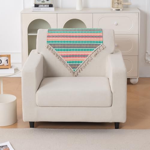 Image of HOKIPO 'Artisan Boho Series' Sofa Backrest Cover with Tassel | 450 GSM Thick Cotton Acrylic Jacquard Fabric Backrest Mat, Size 55x80 cm, Mint Green (IN-900-A7)