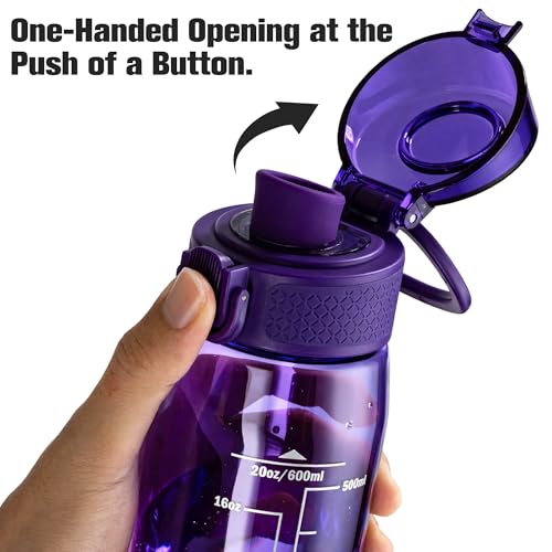 Image of GOPPUS 20oz Kids Water Bottle with Time Marker & Handle, Tritan BPA-Free, Reusable Leakproof Anti-Dust Everyday, Clear Kids Water Bottles For School,Car Travel, Gifts Boys Girls(Dark Purple)