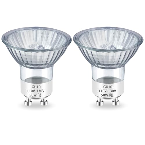 Rugfew GU10 Halogen Bulb 110V 50W Halogen Light Bulbs GU10+C 110-130 Volt 50 Watt MR16 with Glass Cover 2700K Warm White Dimmable for Candle Warmer Lamp Wax Melt Lamp Long Lasting Life 2 Packs