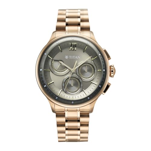 Image of Titan Classique Half Cut Chronograph Quartz Analog with Anthracite Dial Carnation Gold Stainless Steel Strap Watch for Men - 90218WM01