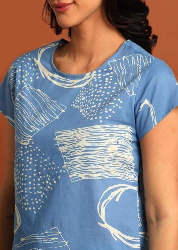 Image of Yash Gallery Women's Cotton Straight Geomatrical Printed Night Suit for Women