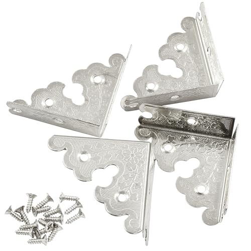 Image of 4Pcs Retro Style Decorative Corner Protectors Triangle Vintage Corner Guards with Mounting Nails for Jewelry Box Gift Box Wooden Case(1.33 x1.33 inch,Silver)