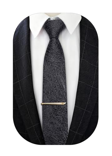 Image of Barry.Wang Skinny Ties for Men Cashmere Wool Blend Necktie with Tie Clip | Tie and Tie Clip Set, Cashmere Wool Blend, Textured Woven Stripe, 2.76 x 63 Inches, Extra Long Slim, Wedding Work Winter