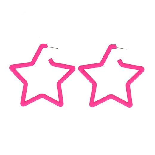 Brincos de argola de estrela rosa choque rosa choque círculo geométrico brincos de argola para mulheres meninas 70 anos 80 festa fantasia acessório de festa joia declaração, Metal, Liga metálica.