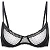 DOBREVA Women's Balconette Lace Bra See Through Demi Sheer Mesh Plus Size Underwire Black 38DD