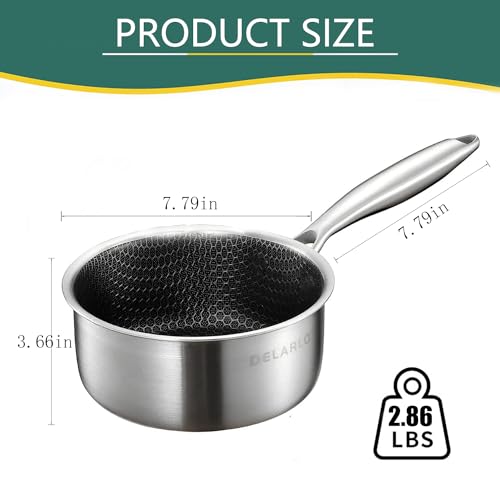 Image of DELARLO Full Clad Tri-Ply Stainless Steel Saucepan 2.5QT, All Stove Safe 600℉(Lids 300℉), Medium Sauce Pan with Lid, Non Stick Sauce Pan, Fast & Even Heat, Steel Pot with Lid, Energy Saving,2-1 /2 QT