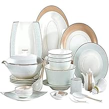Dinnerware Set Dinner Party Tableware Service Set Bone China Porcelain Dinnerware Set 50-pcs Banquet Dinnerware Set, Luxury Bone China Tableware, Service for 10 European Retro style