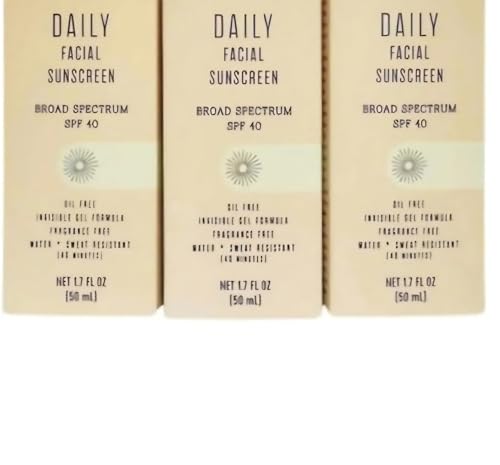 Generic Trader Jo Daily Facial Sunscreen Broad Spectrum SPF40 oil free invisible gel formula fragrance free water + Sweat Resistance (3 Pack)