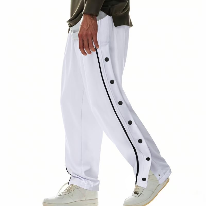 Men's Fall Casual Sweatpants Drawstring Waist Contrast Long Stripe Side Buttons Jogger Pants Loose Fit2