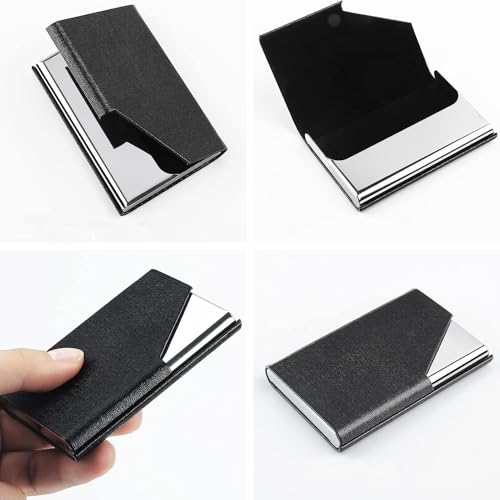 Business Card Holder Case Personalized Name Engraving Text Sentence PU Leather Stainsteel Steel Credit Card ID Box Slim Wallet with Magnetic Closure For Men Women,11 Colors4