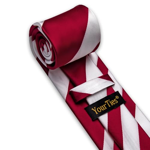 Image of YourTies Striped Ties for Men Classic Woven Silk Necktie with Handkerchief Cufflinks Set Formal Business Party Wedding