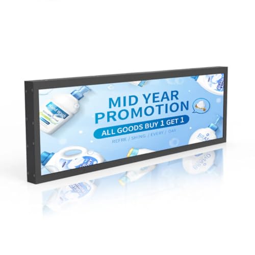 Image of 49.5 Inch (1210x340mm Viewable) Ultra-Wide Stretched LCD Shelf Display | Android Bar Screen | Cloud Platform & USB Playback