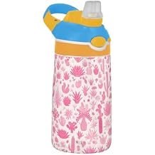 Hot Pink Cactus Kids Water Bottle with Handle Wide Mouth Leakproof Travel Water Bottle for Water, Milk, Juice, School, Camp, Sport