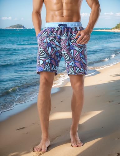 Men's Swim Trunk Printed Summer Lightweight Washed Retro Drawstring Board Shorts3