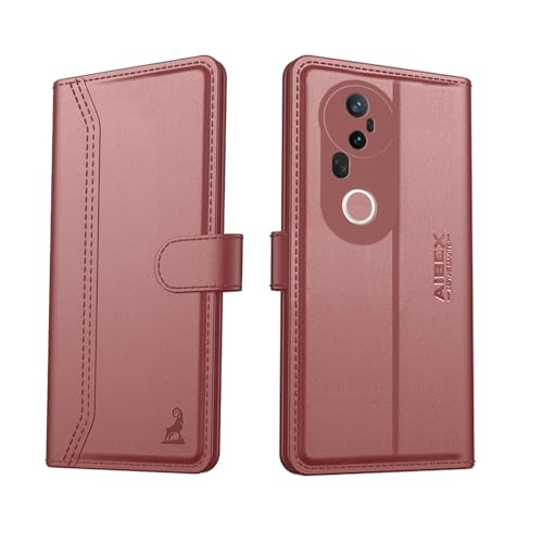 Image of AIBEX Vivo T4 Ultra 5G Flip Cover Leather Finish with Magnatic Closure | Inside TPU with Card Pockets | Wallet Stand | Complete Protection Flip Case -Brown