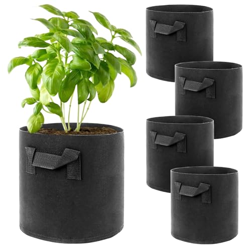 GROOFOO 5 unidades de macetas, maceta de tela de 11 l con asa, saco de patatas para plantar, bolsa de patatas reutilizable, saco de plantas de tela no tejida, para el cultivo de patatas, verduras,