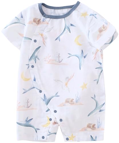 Image of BINIDUCKLING Baby Short/Long Sleeve Side Snap Muslin Romper with 70% Viscose Made from Bamboo, 30% Cotton, Newborn-24 Months