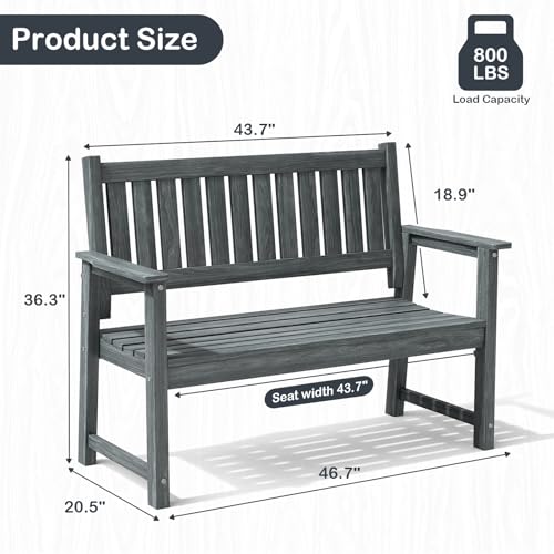 Image of All Weather Poly Lumber Outdoor Garden Bench, 2-Person, Dark Gray