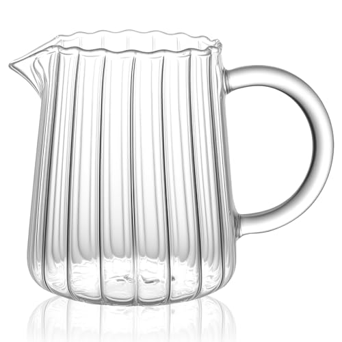8.5 Ounces Glass Pitcher Small Pitcher Milk Forther Cup Mini Creamer Container Tea Serving Carafe Heat Resistant Breast Milk Pitchers for Coffee Bar Kitchen Essentials (1 Pack)
