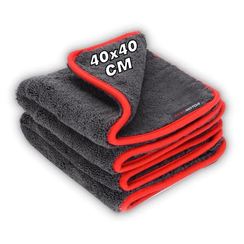 Serviette de Séchage pour Voiture et Moto | Qualité supérieure, 1200 GSM 40x40cm | Serviette de Nettoyage Ultra absorbante | Chiffon en Microfibre pour séchage de Voiture | Mini Dry Towel - BassMotor Cover