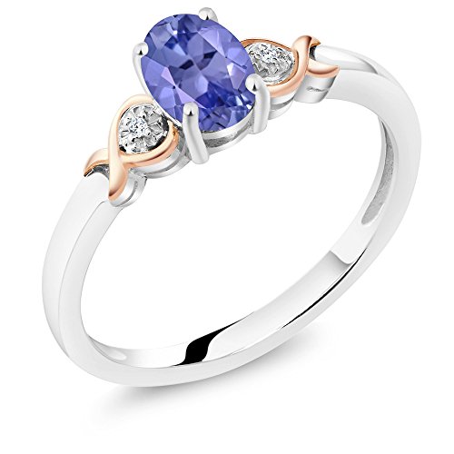 Gem Stone King 925 Sterling Silver and 10K Rose Gold Ring Blue Tanzanite with Diamond Accent 0.75 cttw (Size 5)