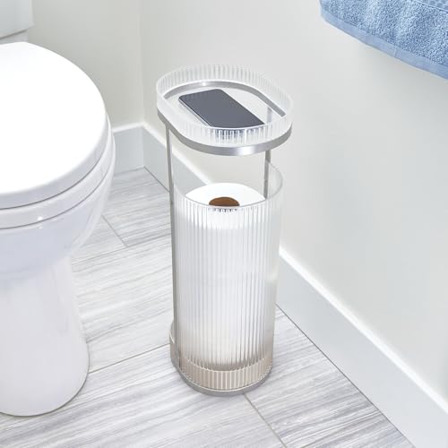 Image of iDesign Toilet Paper Stand with Tray, Clear /Satin Gray | Storage for Toilet Paper