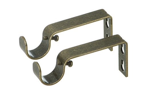Ivilon Fixed Brackets for Curtain Rods - for 7/8 or 1 Inch Rods. Set of 2 - Antique Brass