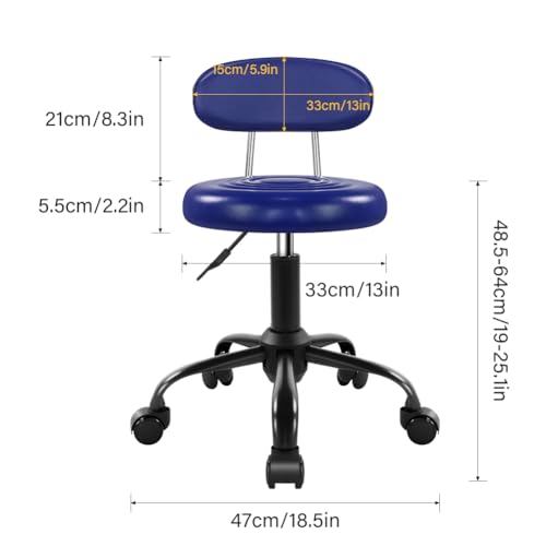 Image of WKWKER Rolling Stool with Wheels Swivel Stool with Back Height Adjustable Chair Ideal for SPA Salon Home Office Drafting Work (Blue)