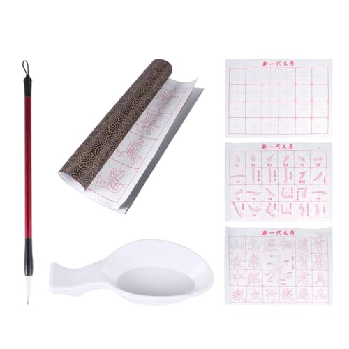 CLISPEED Kit de Calligraphie Chinoise 6 Tapis en Tissu Quadrillé Réutilisables Pinceau pour Dessin à L'Eau sans Encre Adapté aux Garçon et Filles et Étudiants Couleur Aléatoire