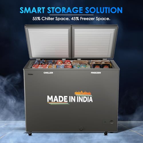Image of Haier HFC-400CET, Double Door Combo Freezer (Half Cooler & Half Freezer Combo), Freeze & Chill together, Dual Condenser, Metal liner & 4 Years Comprehensive Warranty (Titanium Grey)