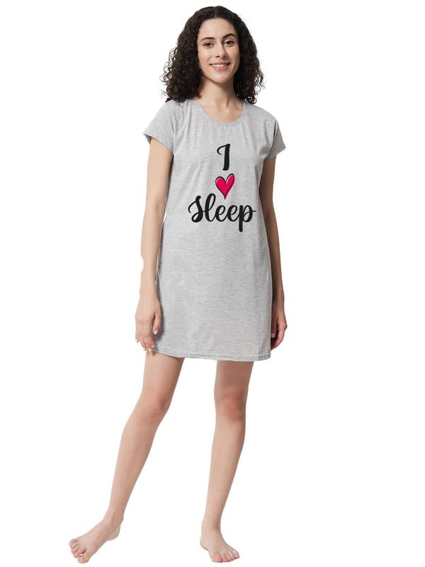 Women’s Cotton Short Nighty | Printed Knee Length Night Gown | Short Sleeve Nighty | Long T-Shirt | Regular Fit Nightdress | Relaxed Fit Cotton Nightwear
