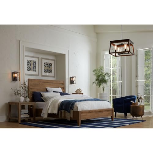 Image of Progress Lighting 4-Light Chandelier, Rustic Farmhouse Style Modern Hanging Light Fixture for Kitchen and Dining Room, Briarwood Collection, Antique Bronze