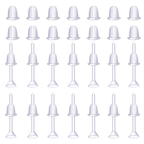 KINBOM 100pairs Plastic Transparent Earrings, Earring Protectors Invisible Plastic Earrings Plastic Post Earrings Clear Stud Earrings Clear Earrings for Sports Women Men Earring DIY,4mm Cup-Headed