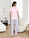 Litherday Schlafanzug Damen Baumwolle Pyjamas Set Kurzarm Nachtwäsche Set Zweiteiliger mit Lang Pyjamahose und Shirt Casual Elastischer Bund Sleepwear