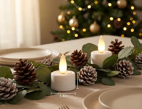 Image of Rechargeable Flameless Tealights Candle with Remote Timer, 3D Moving Flame Real Wax Led Tealight Candles (White, 1.4in)
