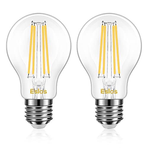 Eslas Ampoule LED E27 à Filament , A60 8W 880Lm Blanche Chaude 3000K, Ampoule LED A60 Verre Vintage , Equivalent à 80W, CRI> 80+, Non Dimmable, Lot de 2 Cover