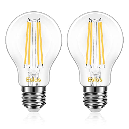 Eslas E27 Screw Bulb, Vintage Light Bulbs, 3000K Warm White, 8W 880Lm, 80W Equivalent, A60 LED Edison Screw Light Bulb, Energy Saving Light Bulbs, Clear Filament Bulb, Not-Dimmable, 2 Pack