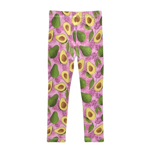 Girls' Athletic Leggings Ankle Length Yoga Dance Pants Kids Teen 4T Palm Leaf Avocado2