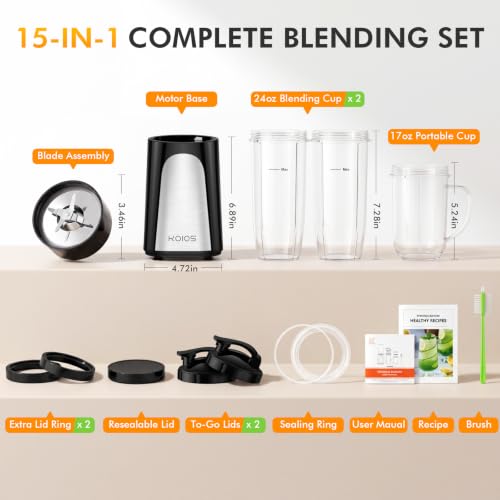 KOIOS 1000W Smoothie Blender 15 in 1 Single Serve Set Press Twist Design - image 5