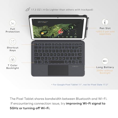 Image of EIP Magnetix Keyboard Case for Google Pixel Tablet 11 inch (2023 Model) | Detachable magnetic keyboard, adjustable viewing angle, speaker dock compatible, 7-color backlit keys, easy carry design