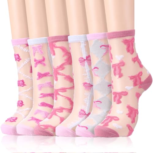 Image of Jadive Coquette Pink Bow Socks Pink Bow Women's Inspired Socks Ornament for Birthday Decor Gift