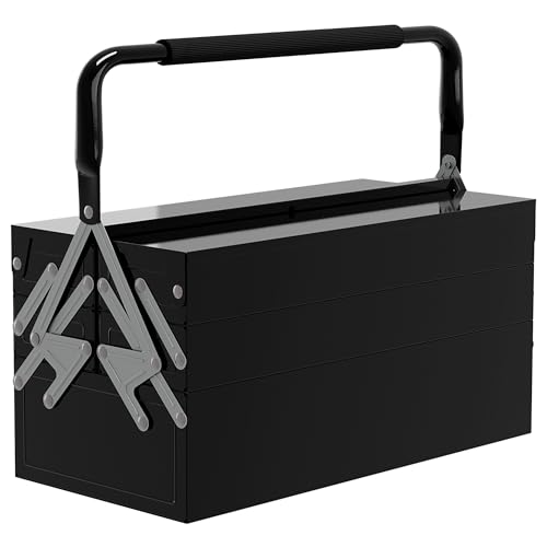 DURHAND 3 Tier Metal Tool Box, Black